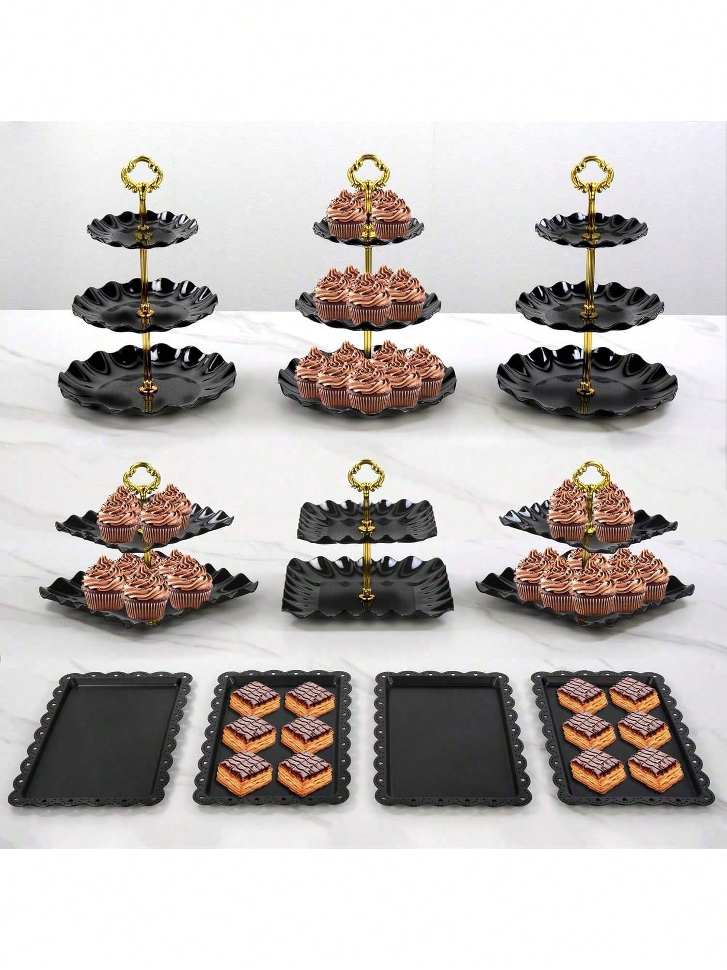 Cupcake Stand Tier - Elegancki, różowy zestaw plastikowych stojaków na