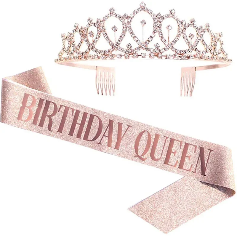 Birthday Sash Glitter - Korona królowej urodzinowa dziewczyna kobiety Bling