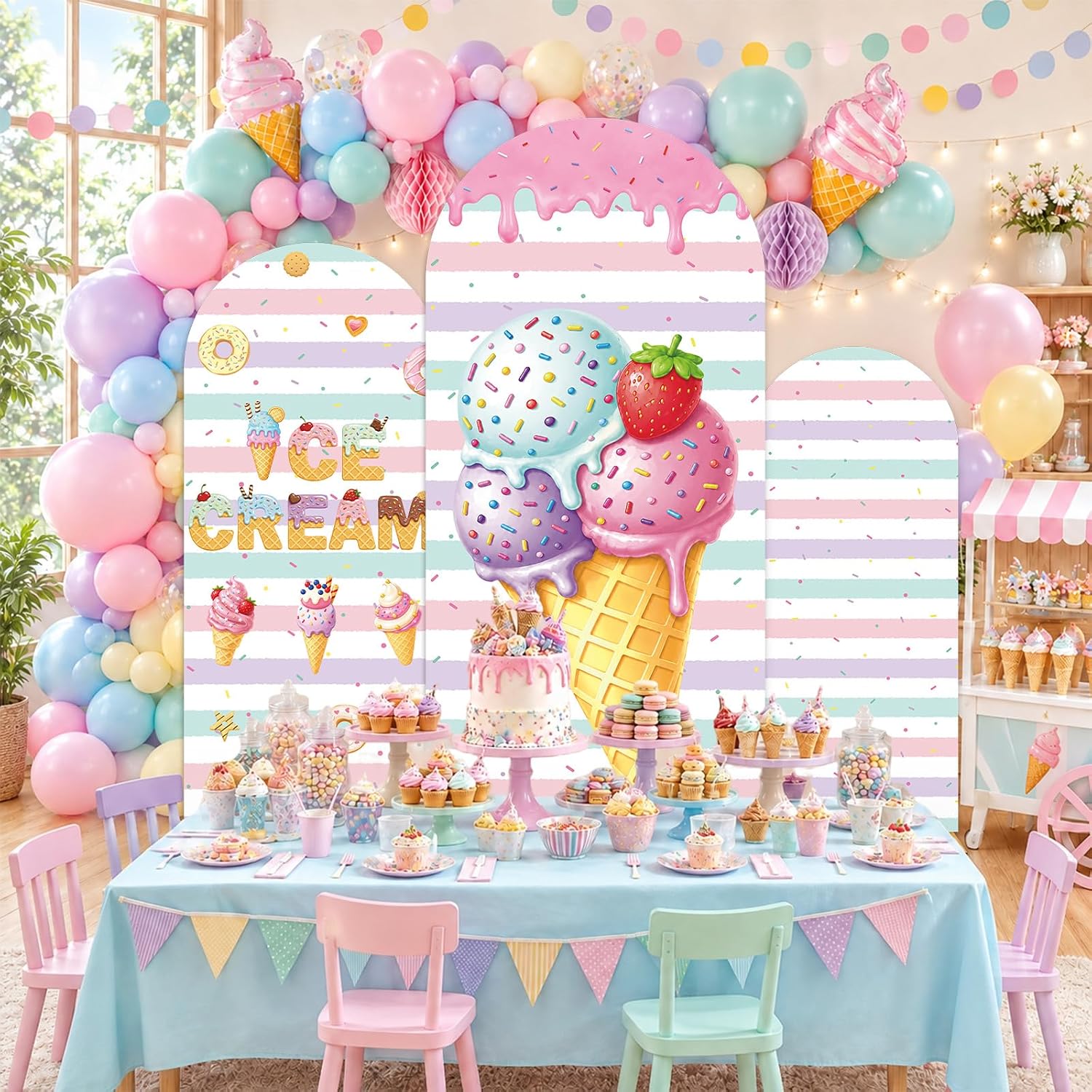 Dessert Table Backdrop - Personalizowany, dwustronny, w paski, dekoracyjny tło